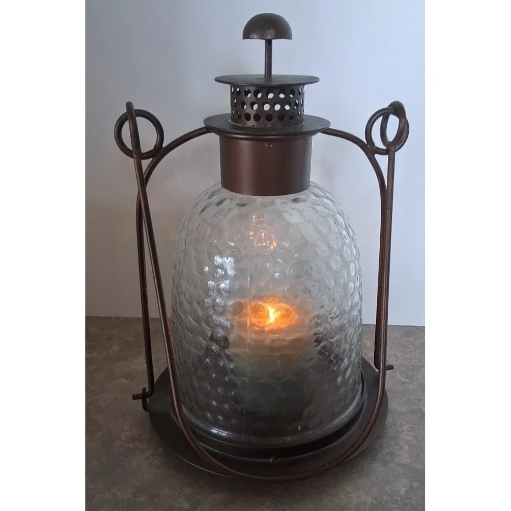 Glass Brass Steel Deck Light Lamp with Candle and Hanger attached to Outside Lmp